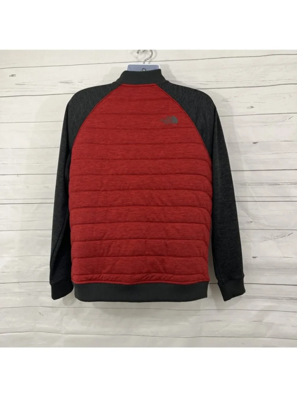 The North Face Mens Red Gray Full Zip Quilted Pockets Jacket
